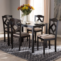 Baxton Studio RH133C-Dark Brown/Sand Dining Set Ruth Modern and Contemporary Beige Fabric Upholstered and Dark Brown Finished 5-Piece Dining Set